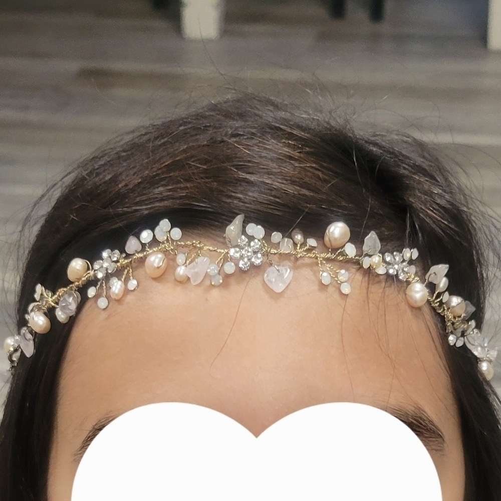 Anthropologie Crystal, Freshwater Pearl, Stone Bridal Crown